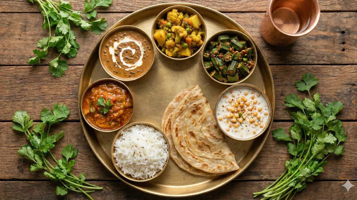 Traditional vegetarian thali served fresh at Annakoot Restaurant