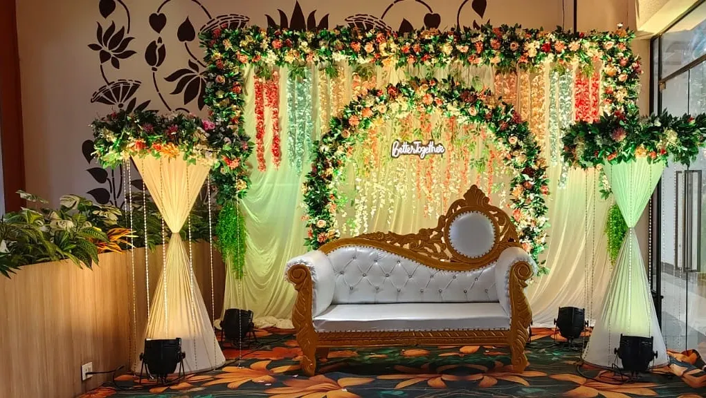 Engagement celebration at Annakoot Restaurant Vrindavan with pure vegetarian banquet and elegant decor